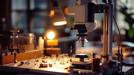 A jewelry quality control station with advanced magnification tools for flaw detection.