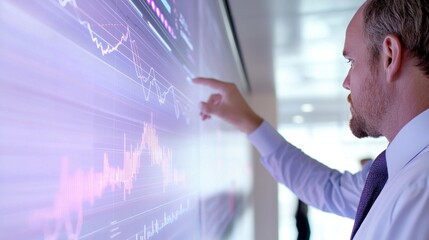 Business Professional Analyzing Data Trends on Digital Screen