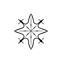 Bold Black and White Geometric Starburst Design with Sword-like Extensions on a White Background, Minimalist Abstract Illustration.