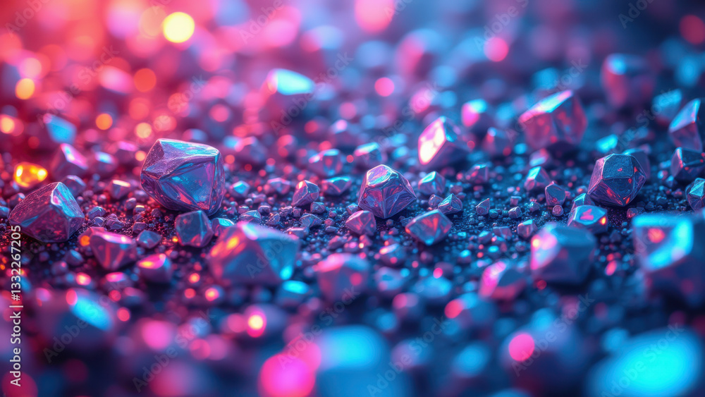 Poster vivid colors of a molecular structure with sparkling particles, symbolizing innovation and progress 