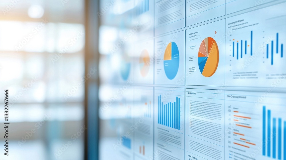 Poster data analysis visualization with graphs and charts in office environment