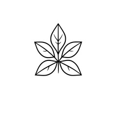 Minimalist Black Outline of a Five-Leaf Cluster on a Plain White Background, Representing Nature, Ecology, and Simplicity.