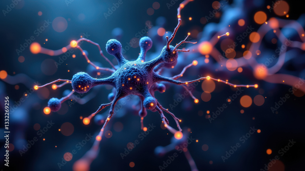 Aufkleber stunning visualization of a neuron with intricate dendritic structures and synapses, highlighting th