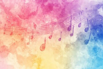 Colorful musical notes on vibrant watercolor background. Neural network AI generated