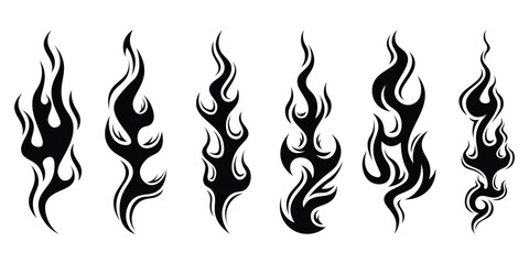 Silhouette Fire flames. Old school tattoo neo-tribal style or silhouette flame for cars. set vector icons. Fire sign. Fire flame icon isolated on white background. Vector illustration