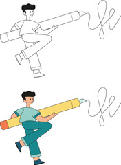 Businessman filled out a questionnaire. A guy with a pencil writes a test. A man writes on a clipboard. Vector illustration. Doodle style.
