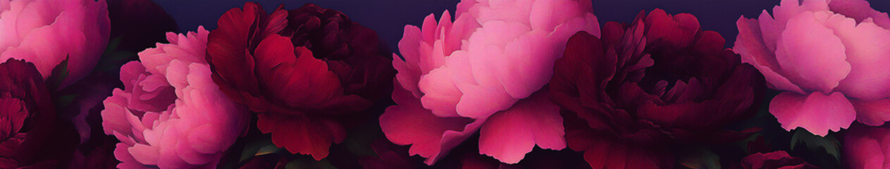 Fototapeta premium Floral Symphony: A captivating display of rich, velvety pink peonies blooms. Perfect for adding a touch of elegance and natural beauty.