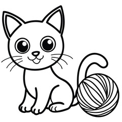 Whimsical Cartoon Cat Having Fun with Yarn