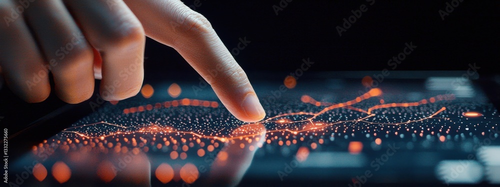 Poster digital interaction with touchscreen display showing data visualization