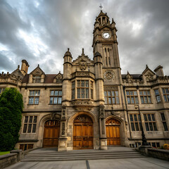 Fototapeta premium a grand old victorian style school building with tower and clock