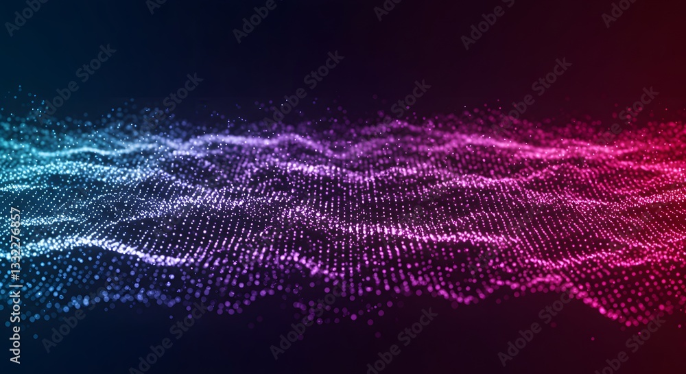 Poster abstract digital waveform background - neon glowing particles, data visualization