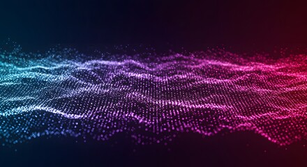 Abstract Digital Waveform Background - Neon Glowing Particles, Data Visualization