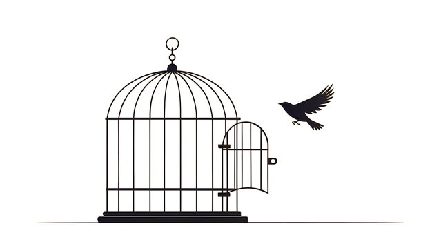 Bird flying away from open cage
