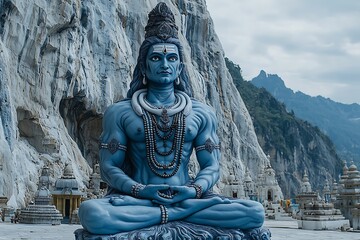 Meditative Shiva statue, mountain temple © aprianto