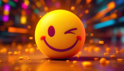 Winking Smiley Face 3d Render Bright Background