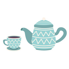 Teapot and cup. Vector illustration in flat style