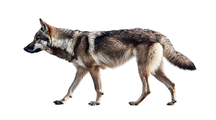 Obraz premium Wolf walking in urban environment animal photography white background wildlife concept realistic viewpoint
