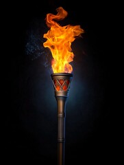 Beautiful torch with burning fire on black background