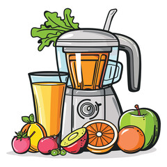 Fresh Juice Maker with Fruits - Hand-Drawn Vector Illustration