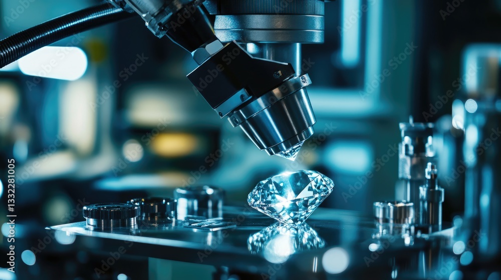 Poster a precision diamond cutting machine shaping a raw gemstone with fine laser technology in a high-tech