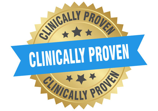 clinically proven. clinically proven round blue and gold label isolated on transparent background