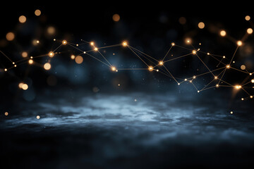 abstract network illustration with interconnected lines and glowing nodes, creating sense of depth and technology. dark background enhances luminous effect of connections