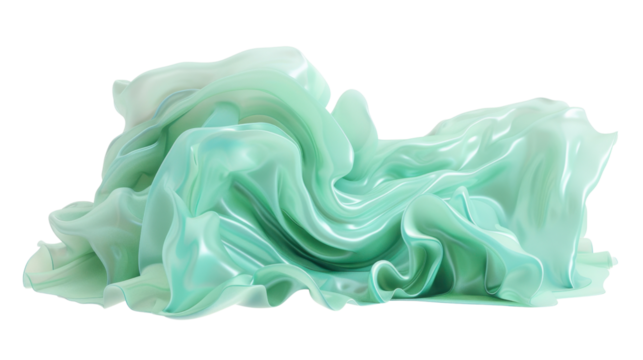 Flowing light green cloth on transparent background: elegance and movement in abstract design - Powered by Adobe