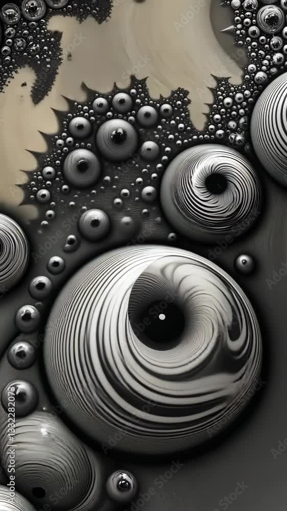 Aufkleber intricate patterns of spherical shapes with spiral designs and contrasting textures in monochrome to
