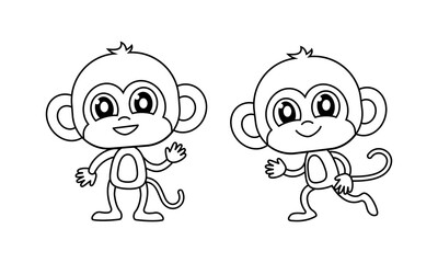 Monkey, coloring page for kids, vector illustration