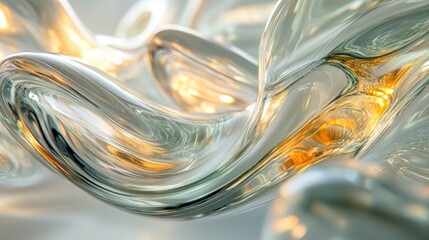 Abstract, flowing, translucent forms.  Intertwined, liquid-like shapes with warm light reflections
