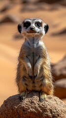 Meerkat standing desert rock sun