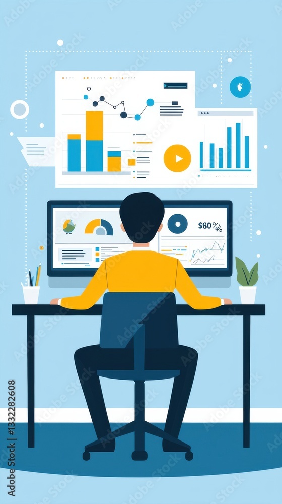 Poster professional data analysis and visualization on computer desktop
