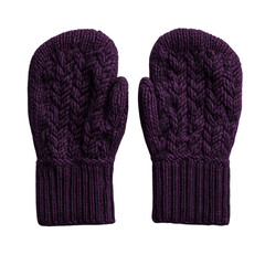 A Pair of Purple Knit Mittens Isolated on Transparent Background