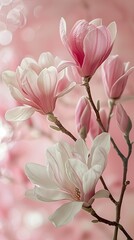 Obraz premium Soft pink magnolia flowers in dreamy light