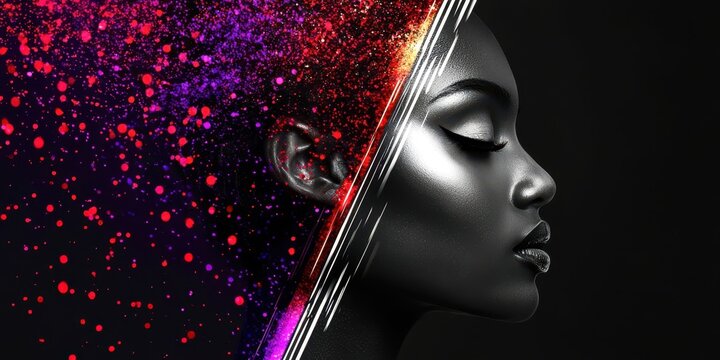 A woman's face is shown in a split image - Powered by Adobe