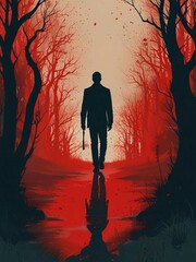 silhouette of a man in the forest