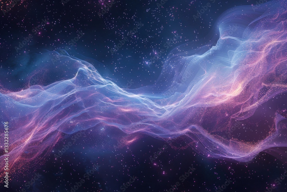 Poster delicate strands form soft trails of light resembling a floating cloud in a cosmic space at night