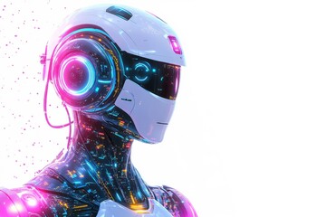 Futuristic Robot with Neon Lights and Digital Circuitry Design