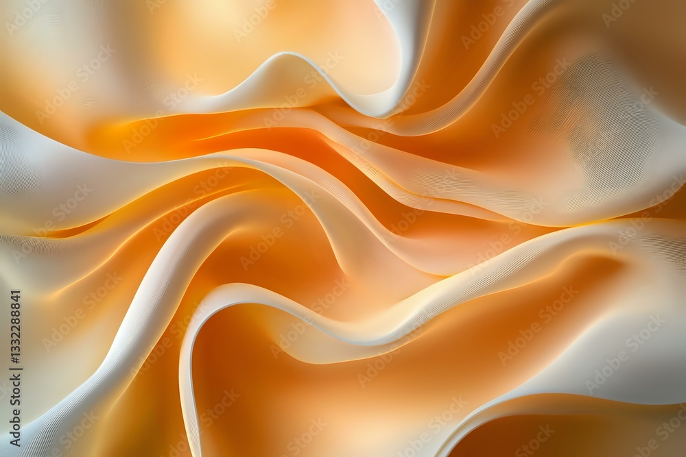 Poster flowing orange and white waves create dynamic abstract background with smooth curved lines and soft 