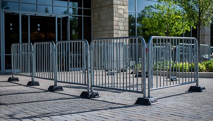 Metal barricade outside building entrance