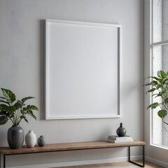 Empty frame mockup, ISO A paper size. Living room wall poster mockup. Interior mockup with modern design. 3D render
