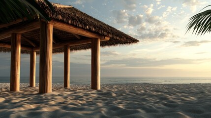 Fototapeta premium Beach hut, relax, sunrise, tranquil ocean scene