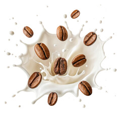 Obraz premium Creamy milk splash with coffee beans
