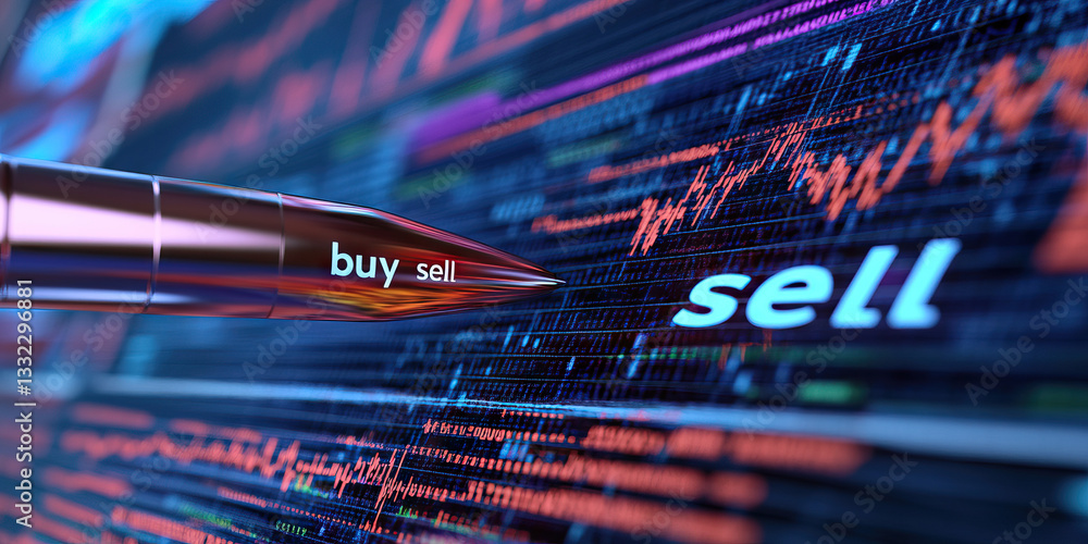 Aufkleber bullet pointing at stock market data displaying 
