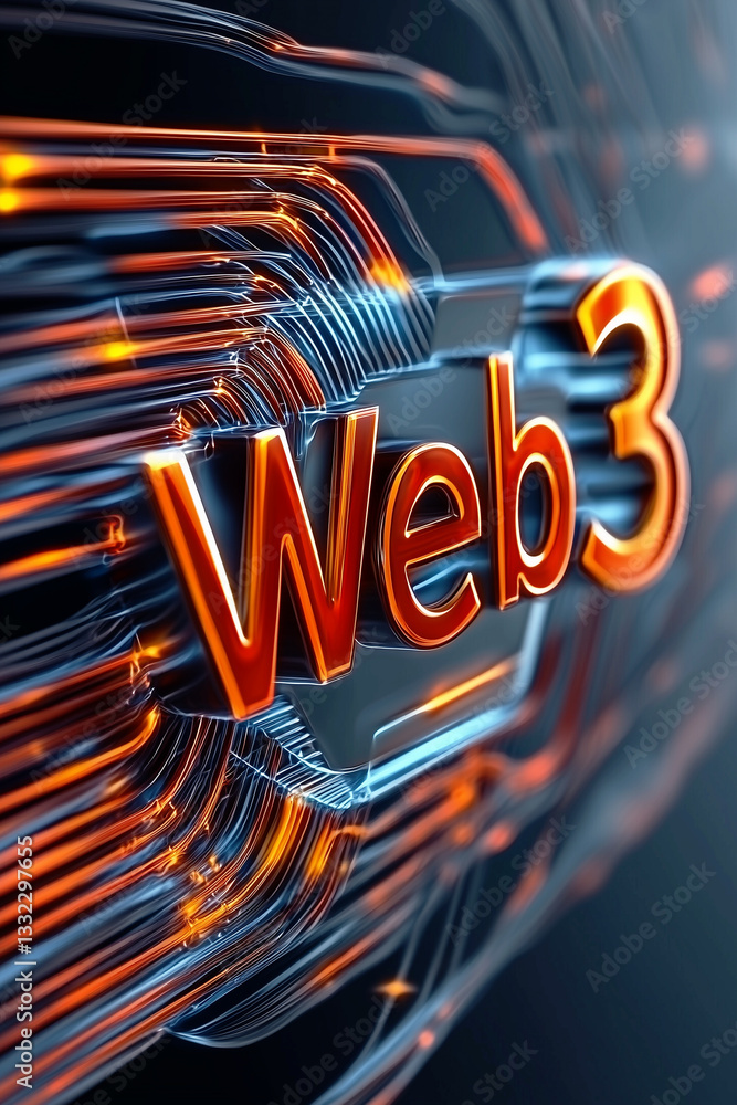 Aufkleber a glowing web3 text is embedded in a futuristic circuit board with neon energy lines. the high tech 