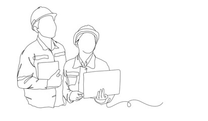 Line Art Drawing of a Construction Architect Working at a Site