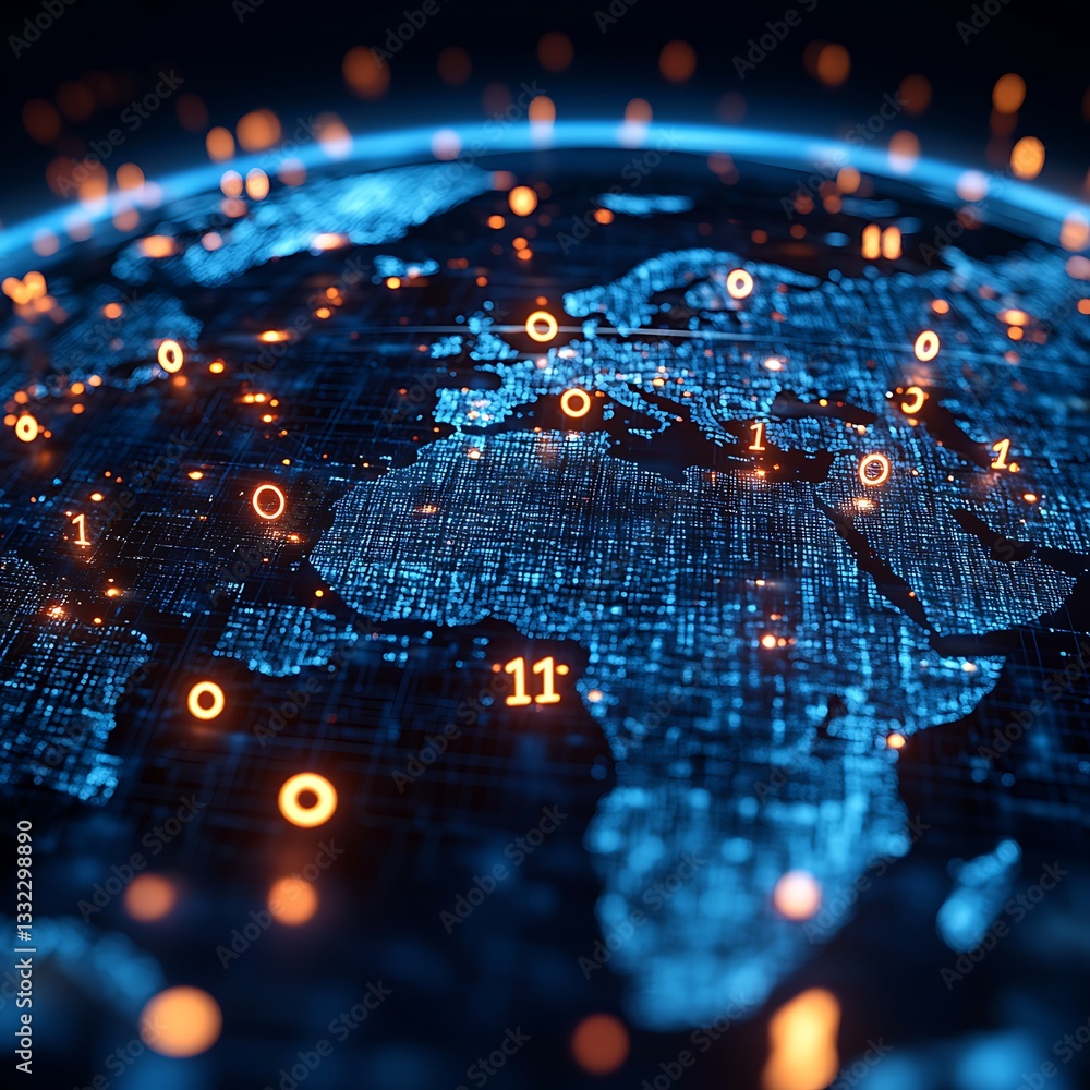 Poster abstract globe illustration representing global data networks and connections
