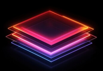 Animated parallelogram graphics where neon shades mix with a dramatic black background