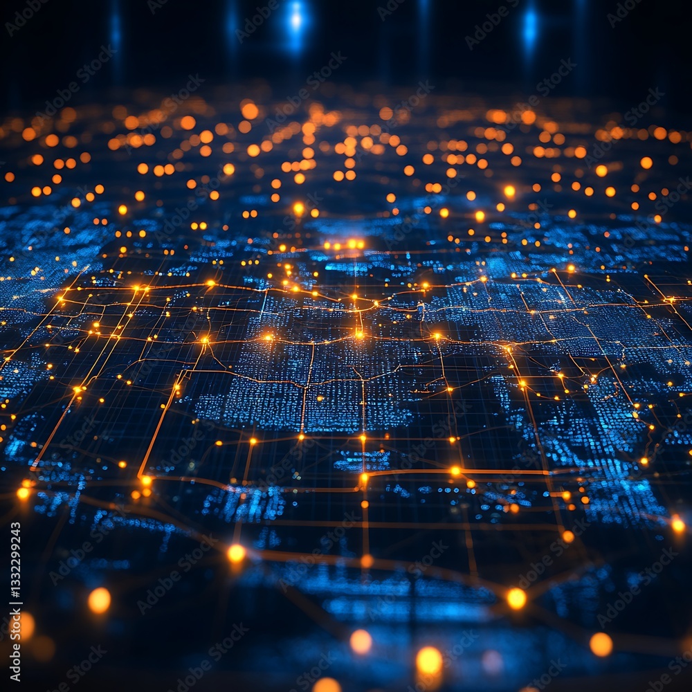 Poster a digital representation of interconnected networks with glowing points