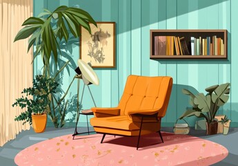Apartment reading nook in mid century modern style